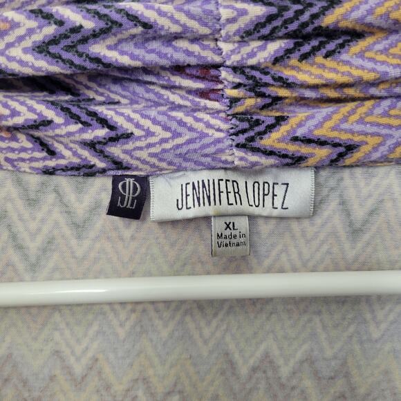Jennifer Lopez Short Sleeve Multicolor Pattern Blouse Y2K Women's XL Purple Top - Picture 3 of 5